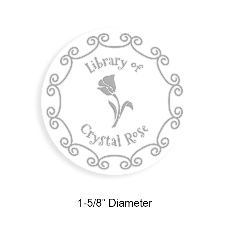 Custom-made 1-5/8" round book embosser. Scroll border w/ flower design. 3 different mount options available. Desk, gift and pocket. Fast shipping.