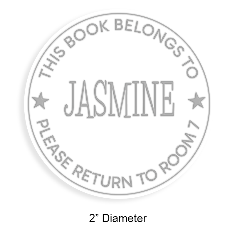 Personalized 2" round book embosser. Single line border w/ stars design. 4 mount options available. Desk, gift, pocket & EX long reach. Fast shipping.