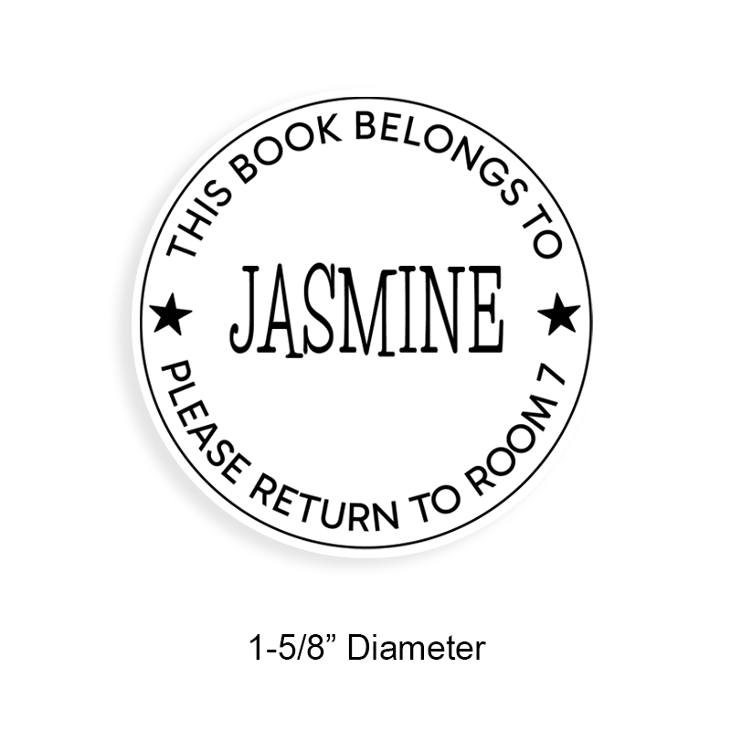 Custom-made 1-5/8" round book embosser. Single line border w/ stars design. 3 different mount options available. Desk, gift and pocket. Fast shipping.