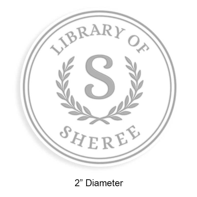 Personalize this 2" round book embosser. Initial w/ laurel leaves design. 4 mount options available. Desk, gift, pocket & EX long reach. Quick ship.