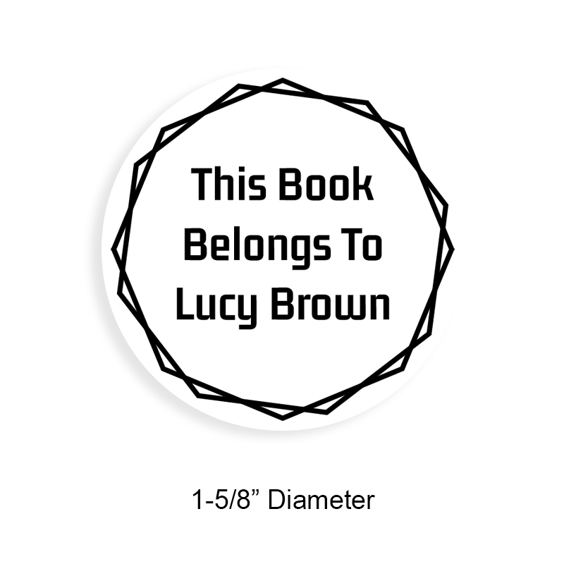 Customizable 1-5/8" round book stamp. Branch border design. 6 mount options available. Wood, self-inking and pre-inking. Fast shipping.