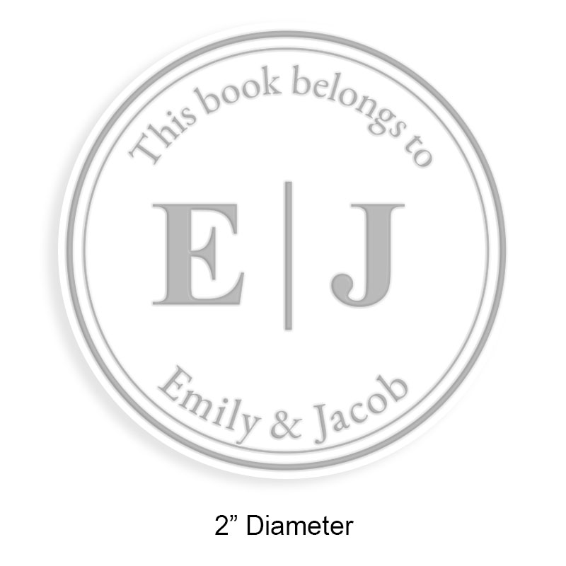 Personalized 2" round book embosser. Dbl line w/ initial border design. 4 mount options available. Desk, gift, pocket & EX long reach. Fast shipping.