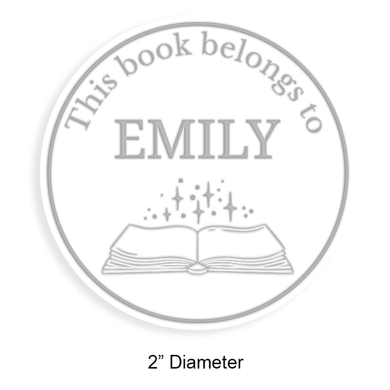 Tailor-made 2" round book embosser. Sparkle open book design. 4 mount options available. Desk, gift, pocket and EX long reach. Fast shipping.