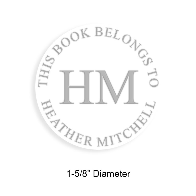 Customizable 1-5/8" round book embosser. Initials no border design. 3 mount options available. Desk, gift and pocket. Fast shipping.