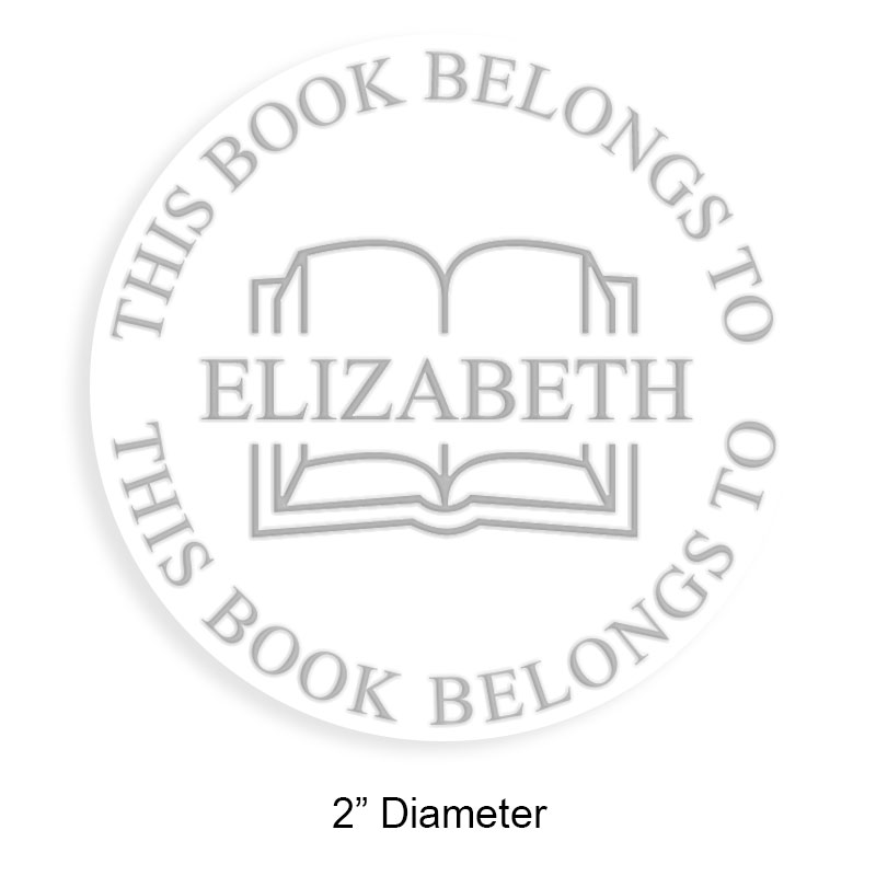 Personalize this 2" round book embosser. Name through open book design. 4 mount options available. Desk, gift, pocket & EX long reach. Fast shipping.