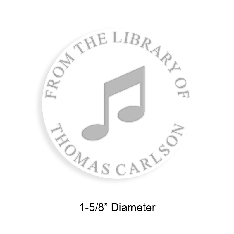 Personalize this 1-5/8" round book embosser. Music note design. 3 mount options available. Desk, gift and pocket. Fast shipping.