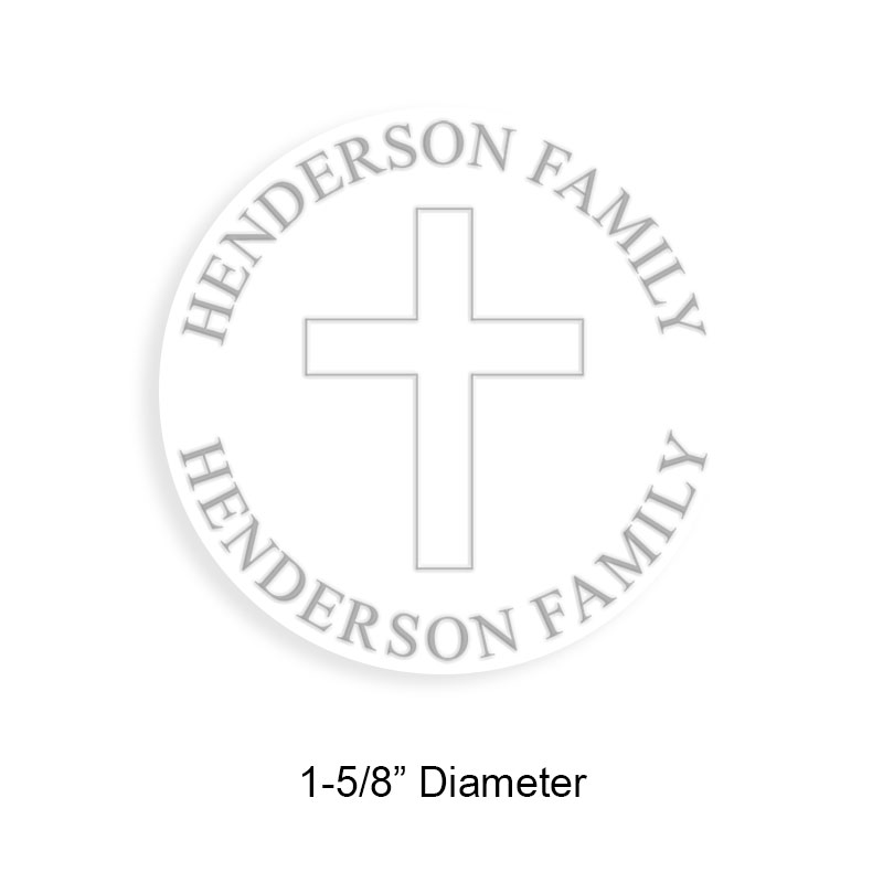 Personalized 1-5/8" round book embosser. Christian cross design. 3 mount options available. Desk, gift and pocket. Fast shipping.
