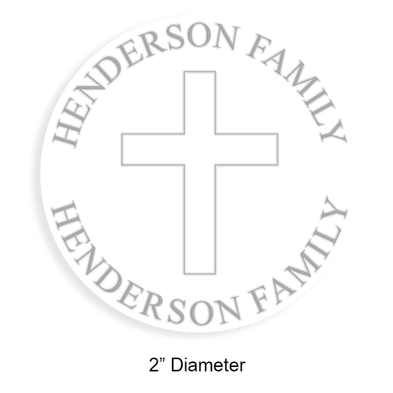 Custom-made 2" round book embosser. Christian cross design. 4 mount options available. Desk, gift, pocket and EX long reach. Fast shipping.