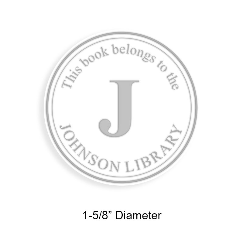 Customizable 1-5/8" round book embosser. Dbl line border w/ initial design. 3 mount options available. Desk, gift and pocket. Fast shipping.