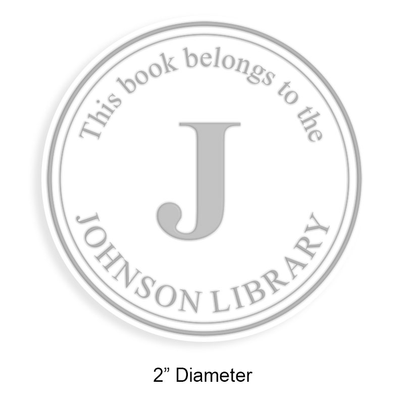 Customize this 2" round book embosser. Dbl line border w/ initial design. 4 mount options available. Desk, gift, pocket & EX long reach. Quick ship.