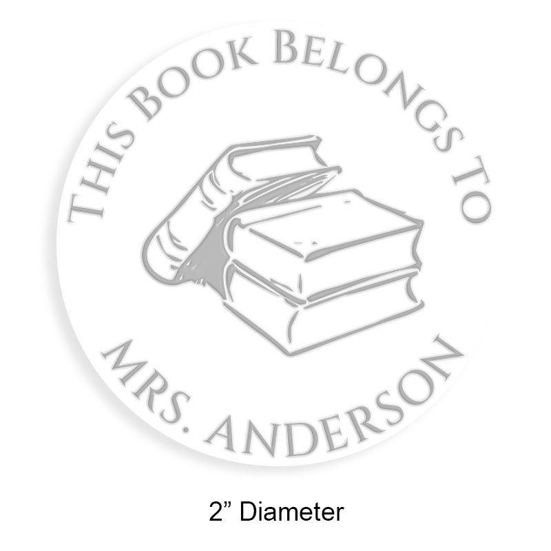 Tailor-made 2" round book embosser. Stacked books design. 4 mount options available. Desk, gift, pocket and EX long reach. Fast shipping.