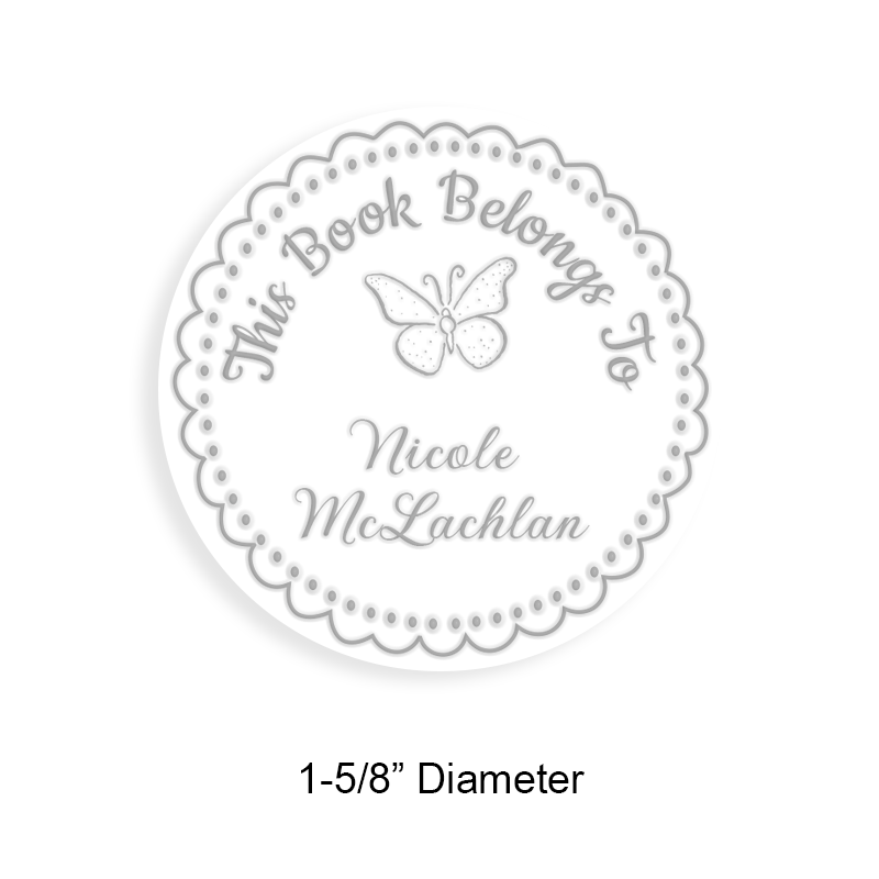 Personalized 1-5/8" round book embosser. Stacked books design. 3 mount options available. Desk, gift and pocket. Fast shipping.