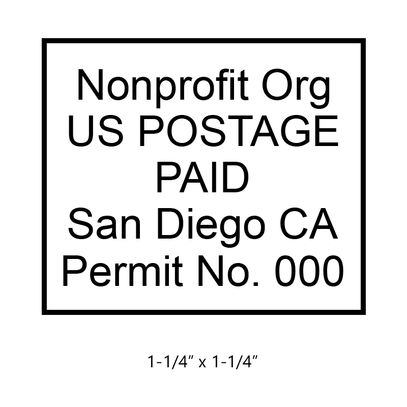 Customize this 1-1/4" x 1-1/4" bulk rate Nonprofit stamp with your information. Black ink only. Great for high volume stamping. Orders over $100 ship free!