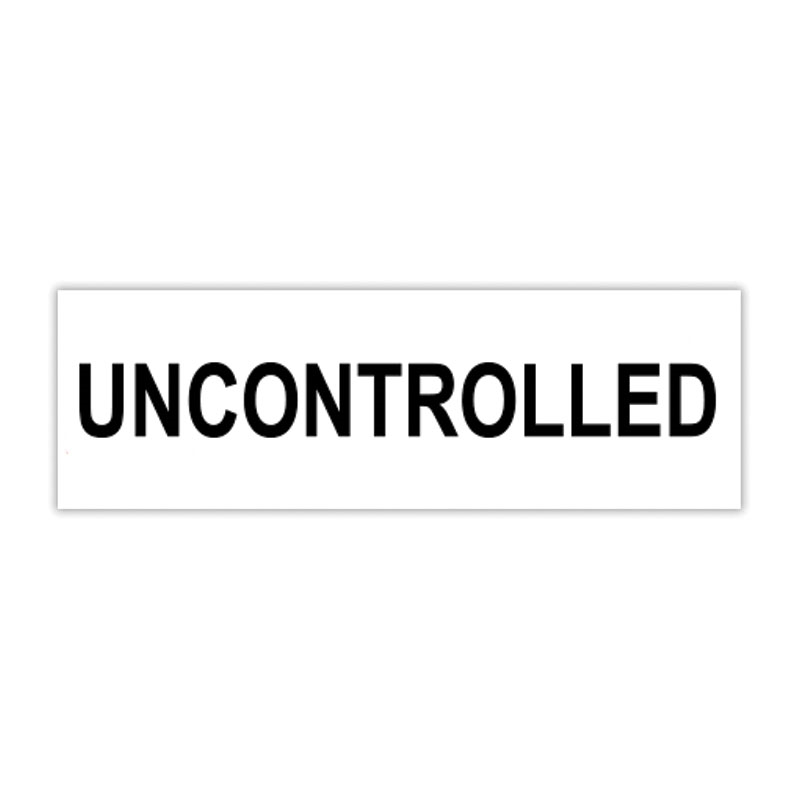 This self-inking stock stamp reads UNCONTROLLED and comes in 11 standard and premium ink colors as well as 4 different mount sizes. Orders over $100 ship free!