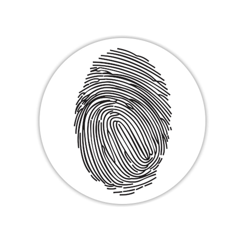 Fingerprint self-inking rubber stamp available in your choice of 4 sizes and 11 ink colors. Refillable w/ Ideal ink. Online orders over $100 get free shipping.