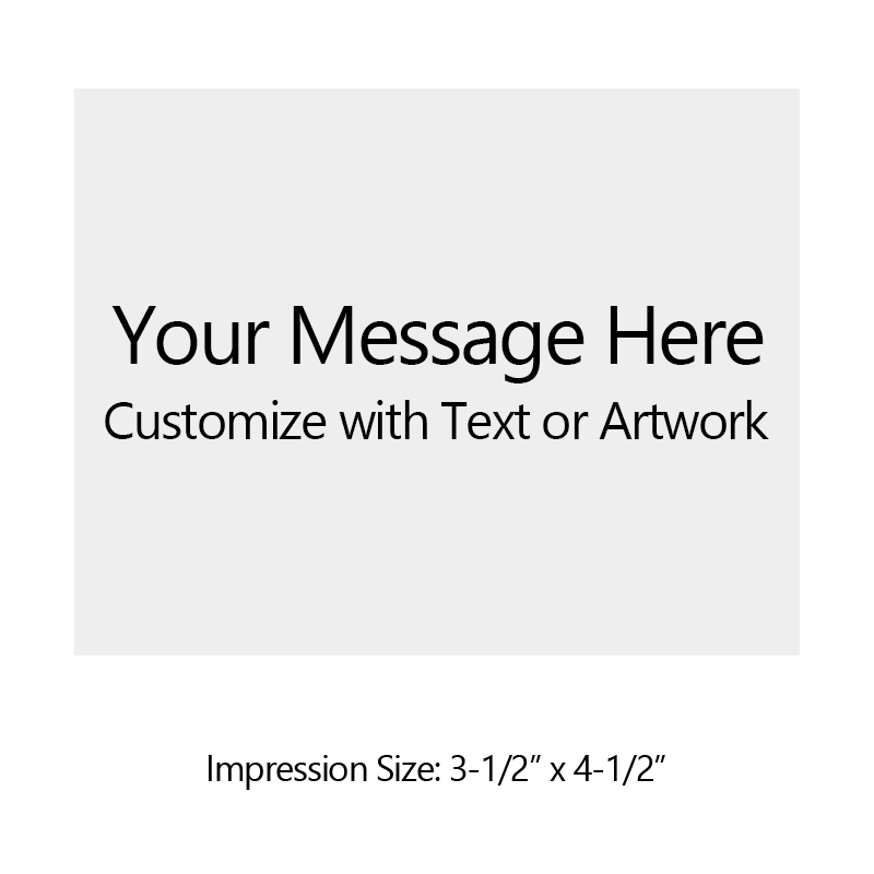 Customize this 3-1/2" x 4-1/2" stamp for free with text or your logo in your choice of 6 vibrant ink colors. Refillable and ships in 1-2 business days.