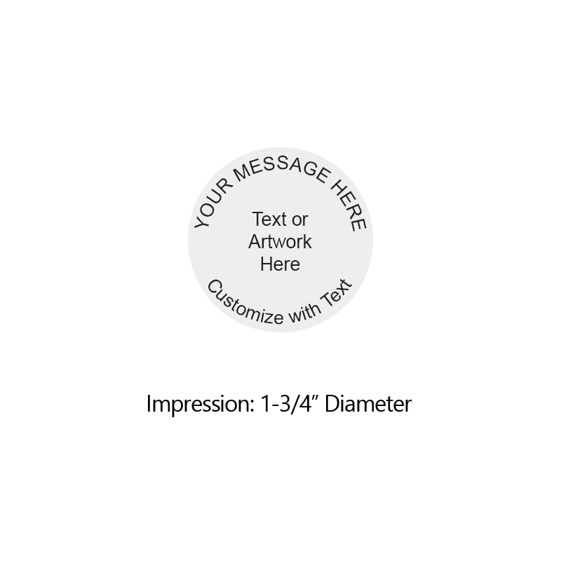 Customize this 1-3/4" diameter round stamp for free w/ text or your logo in your choice of 4 quick-dry ink colors. Refillable and ships in 1-2 business days.