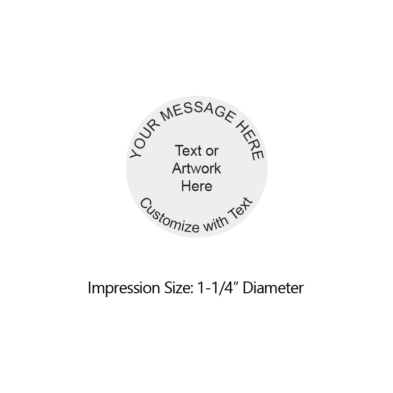 This COLOP Printer R30 stamp has a 1-1/4" diameter customizable area with text or your logo in a yellow UV ink. Ships in 1-2 business days.