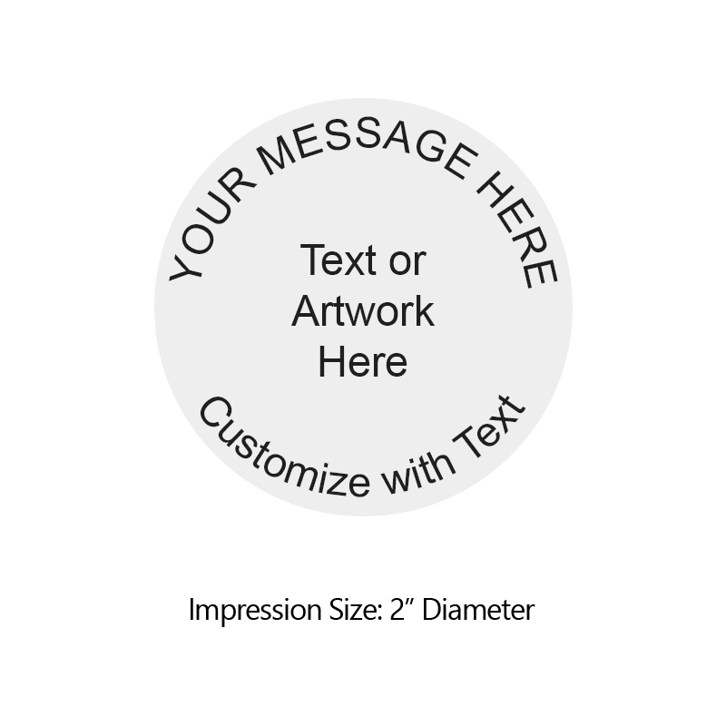 This COLOP Printer R50 stamp has a 2" diameter customizable area with text or your logo in a yellow UV ink. Ships in 1-2 business days.