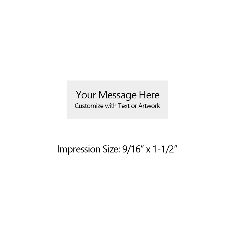This COLOP Printer 20 stamp has a 9/16" x 1-1/2" customizable area with text or your logo in a yellow UV ink. Ships in 1-2 business days.