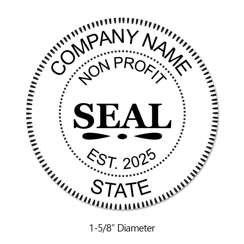 Customize this Non Profit Round Stamp with your company name, date established, and state of business and choose from 6 mounts. Orders over $100 ship free!