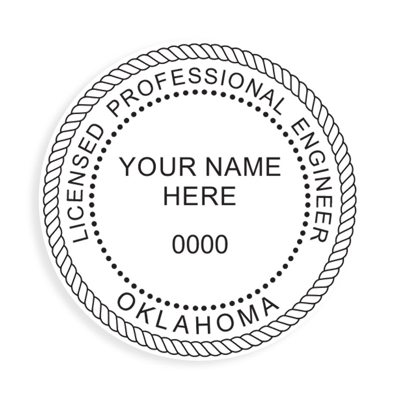 This professional engineer stamp for the state of Oklahoma adheres to state regulations and provides top quality impressions. Orders over $100 ship free!
