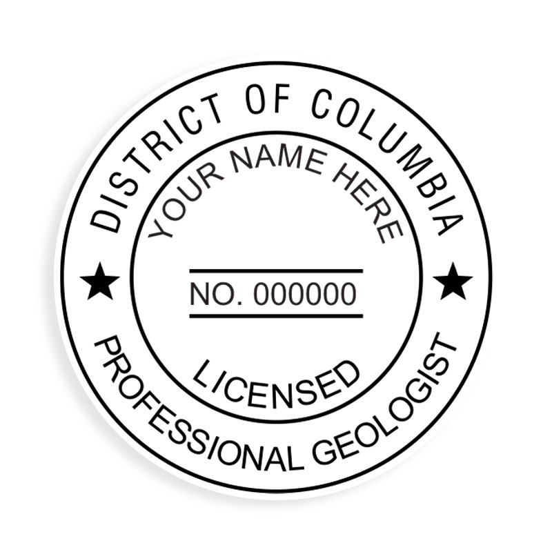 This professional geologist stamp for the state of District of Columbia adheres to state regulations and provides top quality impressions.
