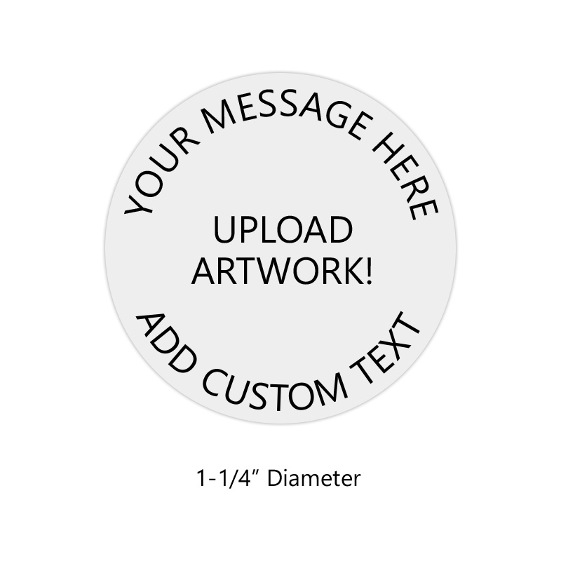 This 1-1/4" round hand stamp is customizable with 5 lines of text or artwork! Great for wedding stamps. Ink pad sold separately.  Ships in 1-2 business days.