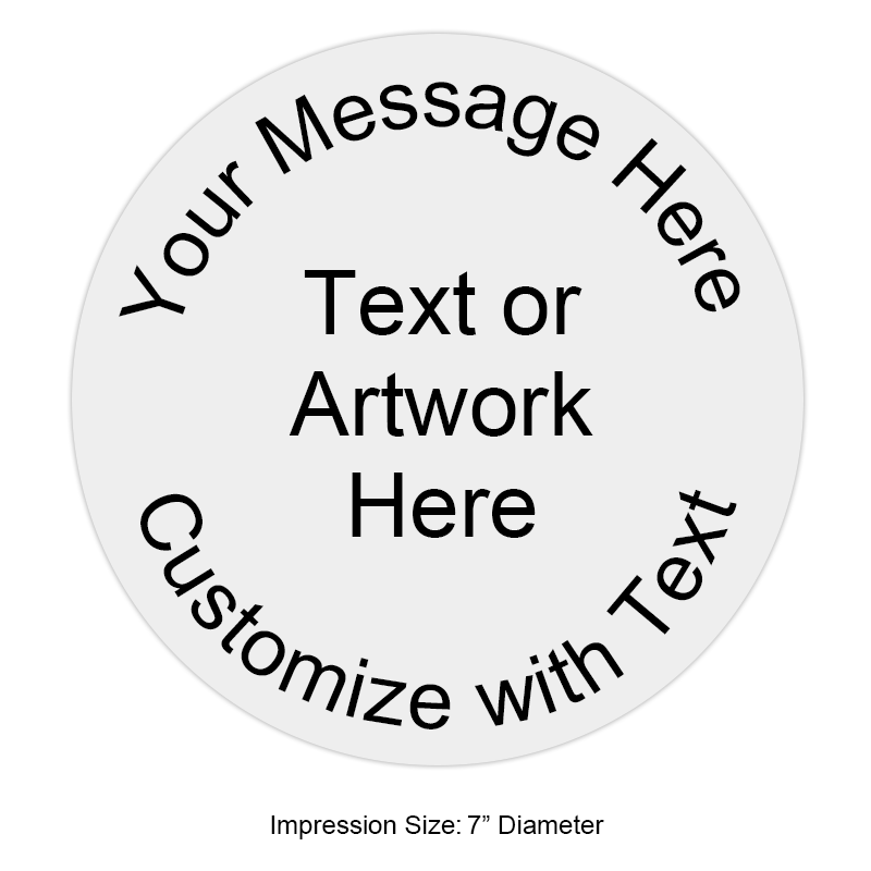 Create a custom round 7" wood stamp with 9 lines of text or your artwork and use with a separate ink pad. Mainly used for logos. Ships in 1-2 business days.