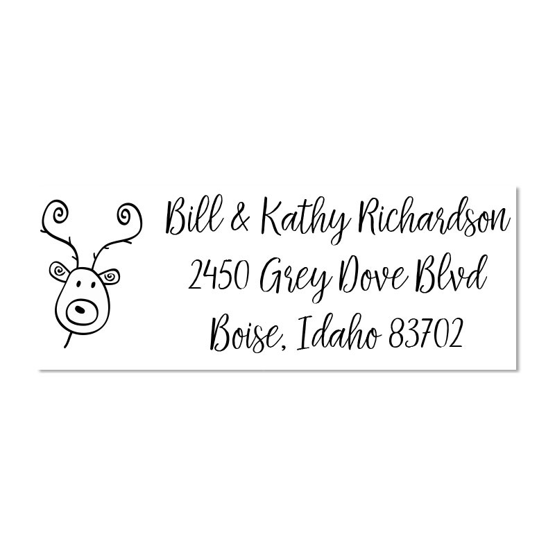Make your holidays bright with this custom reindeer holiday address stamp on 6 mount options! Fast & free shipping on orders over $100!