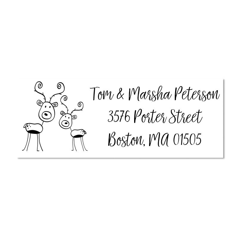 Add some charm your holiday cards with this custom Reindeer holiday address stamp on 6 mount options. Fast & free shipping on orders $100 and over!