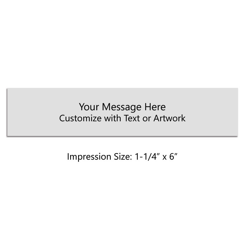 Customize this 1-1/4" x 6" rubber stamp w/ up to 7 lines of text/artwork! Ideal size for logos. Separate ink pad required. Free shipping on orders over $100!
