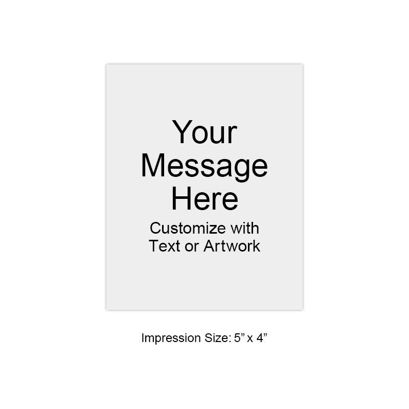 Customize this 5" x 4" rubber stamp with 25 lines of text or your artwork free! Ideal size for logos. Separate ink pad required. Ships in 1-2 business days!