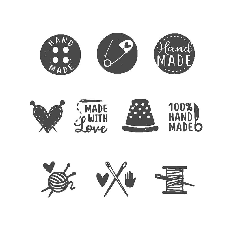 Little NIO handmade kit: 5/8" round stamp. 10 changeable designs, tweezers & ink pad in fancy grey. Create thousands of impressions. Re-ink easily.