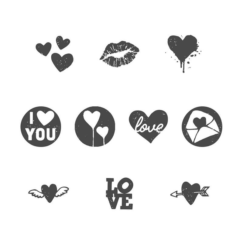 Love is in the air w/ this 5/8" round stamp little NIO love kit. 10 interchangeable designs. Create thousands of impressions. Comes with ink color fancy grey.