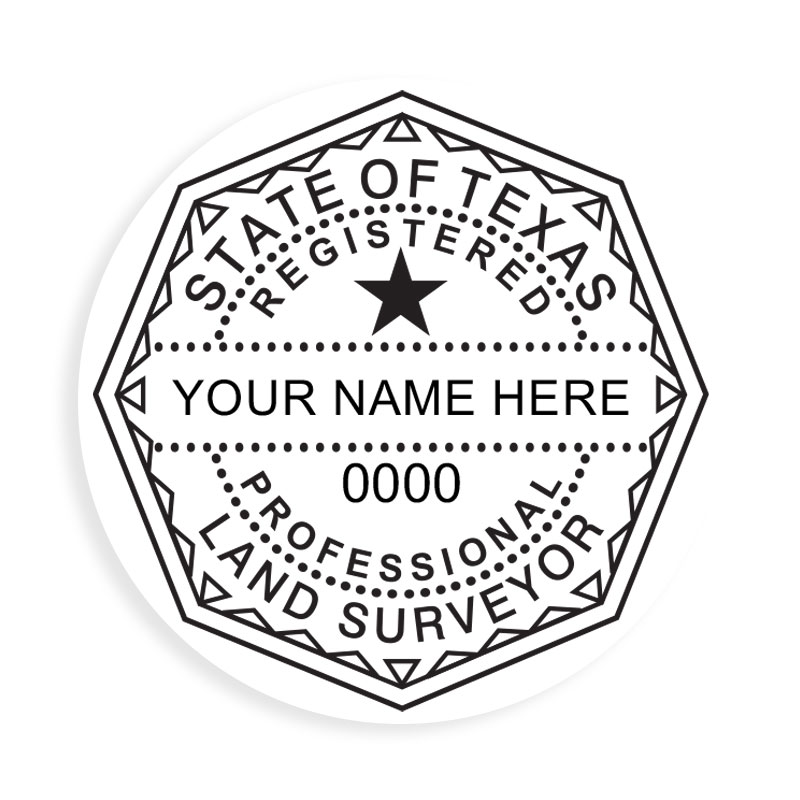 This professional land surveyor stamp for the state of Texas adheres to state regulations and provides top quality impressions. Orders ship free over $100!