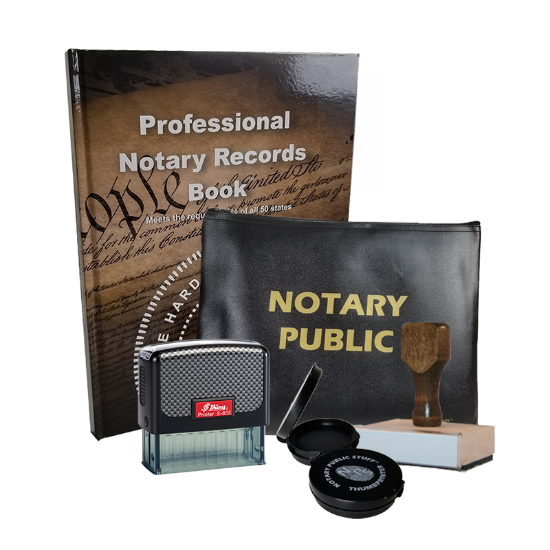 This Maine notary premium kit, meets all state requirements & is available on 8 mount choices with record book thumbprint pad, notary bag & a stock notary stamp.