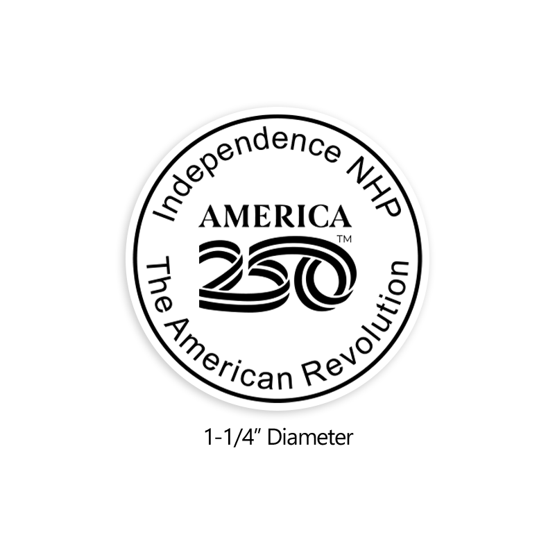Personalize this America 250 Revolution 1-1/4" round stamp with 1 line of text and use with a separate ink pad! Ships in 1-2 business days.