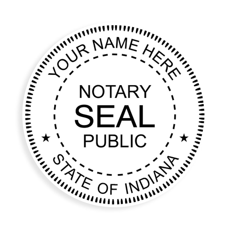 This notary public round eSeal for the state of Indiana adheres to state regulations and features a custom field for county.