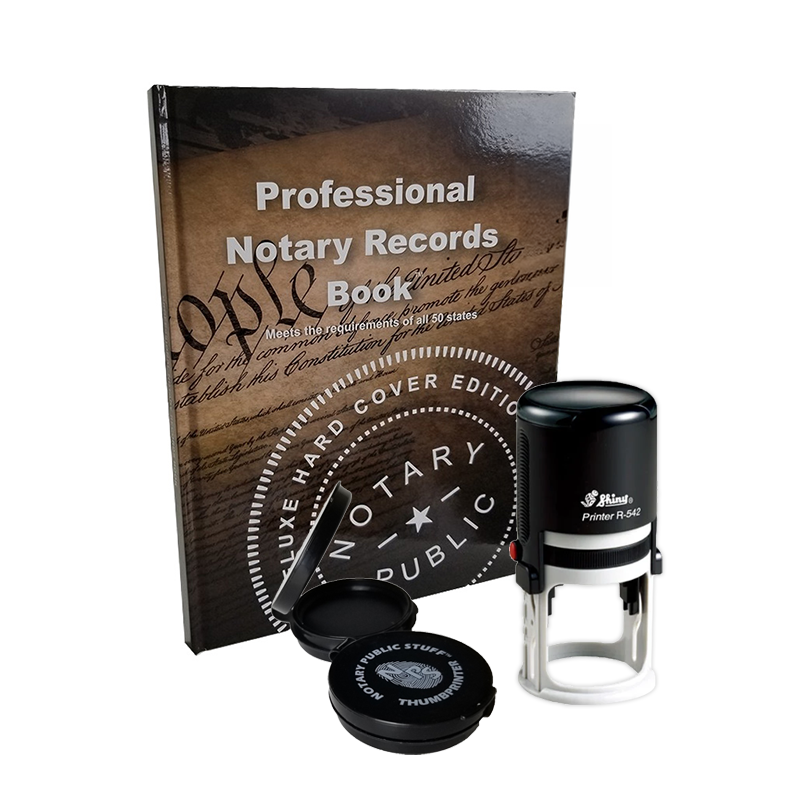Ohio Notary Standard Kit includes round stamp, record book & thumbprint pad. Upgrades are optional. Fast & free shipping over $100