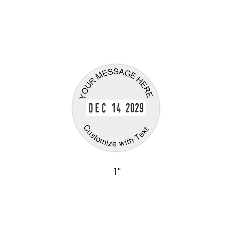 Personalize this 1" round date stamp free with up to 2 lines of text in your choice of 11 ink colors. Great for office use. Ships in 1-2 business days!