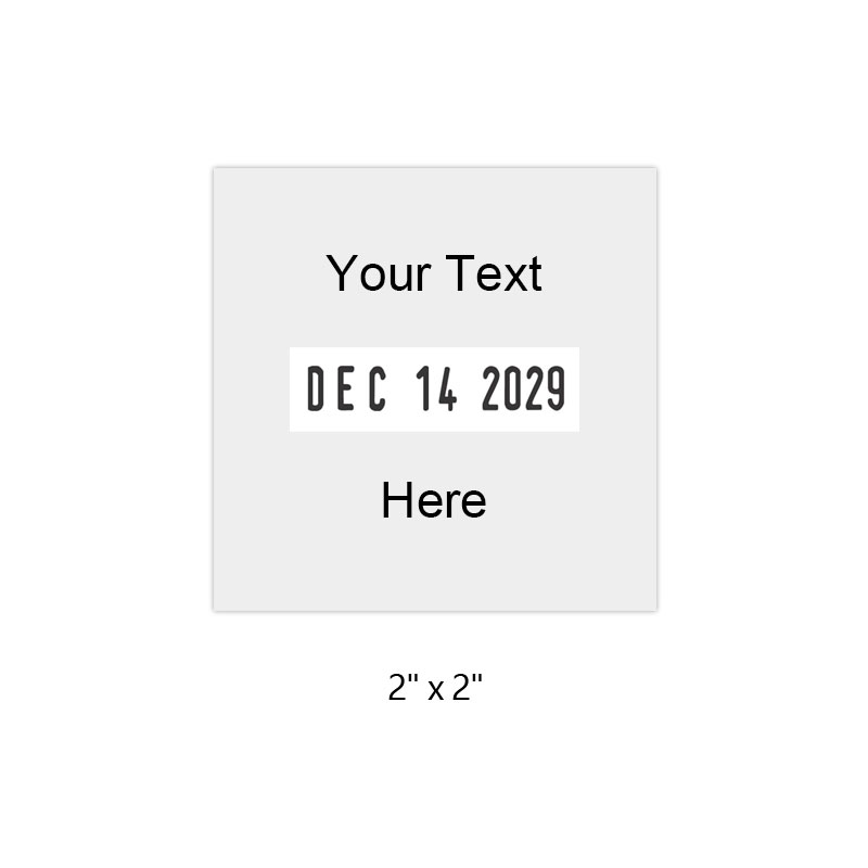 Customize this 2" square non-self-inking dater w/ up to 4 lines of text or logo above/below date. Use with ink pad sold separately. Orders over $100 ship free!
