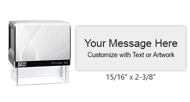 This 15/16" x 2-3/8" self-inking stamp is fully customizable w/ text and your custom logo & has 11 ink colors to choose from. Ships free with orders over $45.