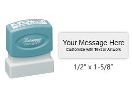 Customize this 1/2" x 1-5/8" stamp with 3 lines of text/artwork. Choose from 11 ink colors. Great for addresses or company logos. Ships in 4-5 business days.